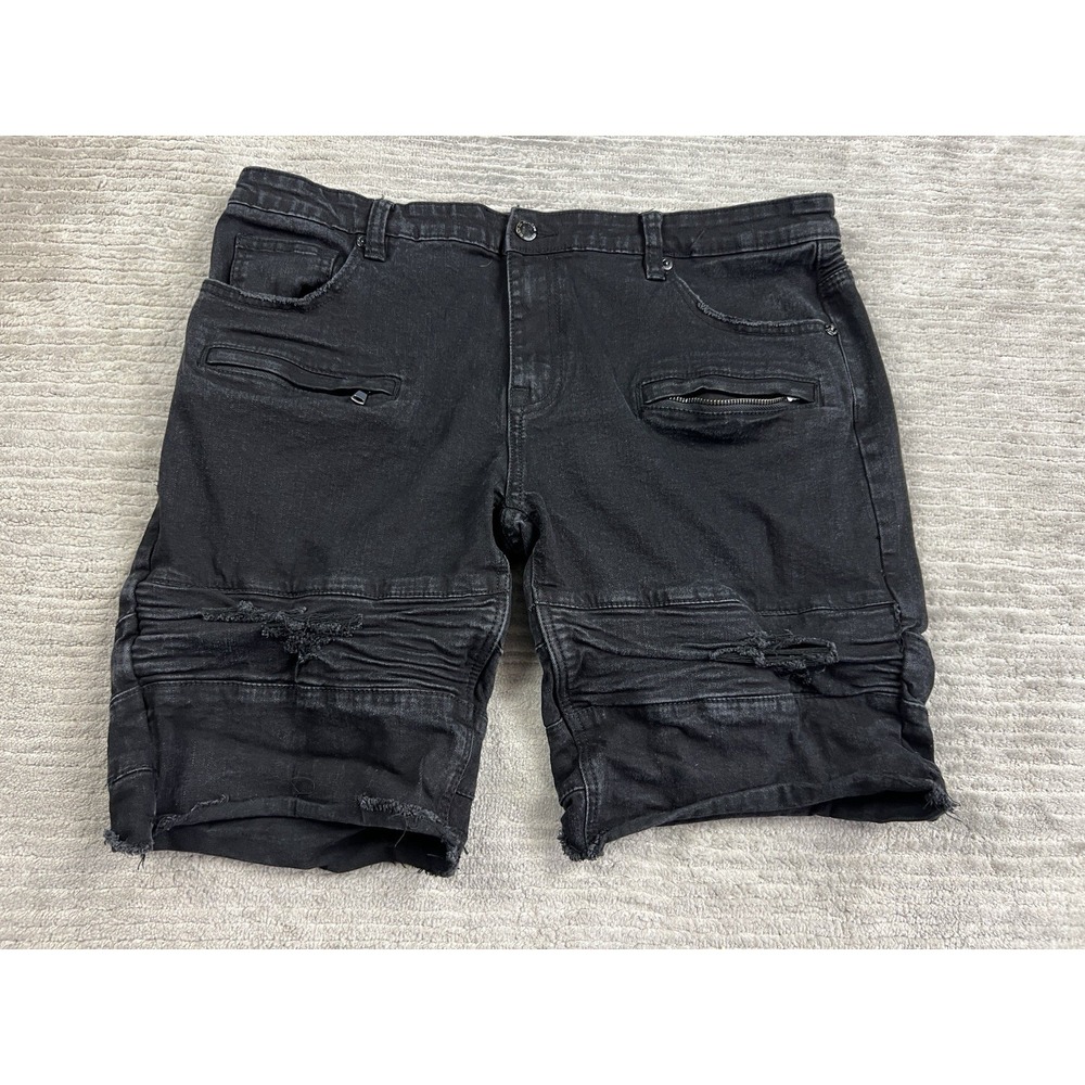 Kilogram Jean Cargo Shorts Mens 40 Black Distressed Ripped Frayed Hem Pockets